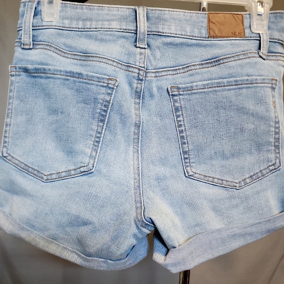 Blue Distressed Jean Shorts with Raw Hem - Picture 3 of 9